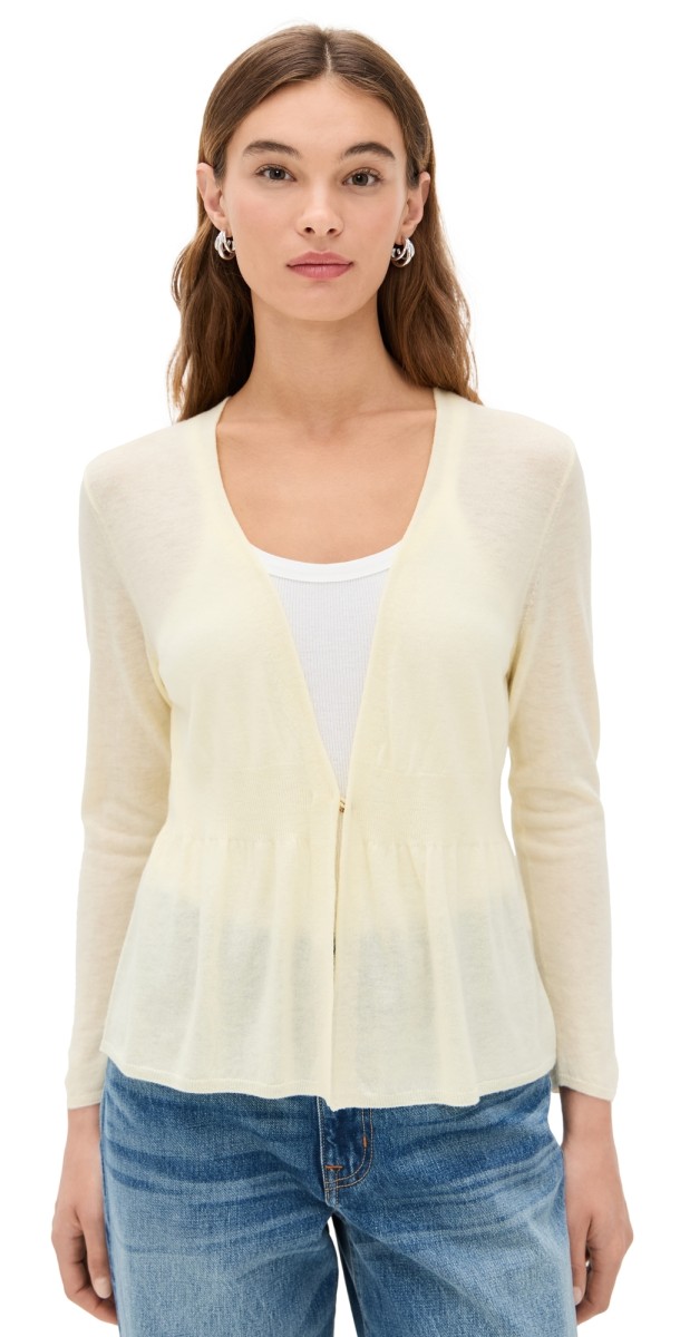 Vince Ribbed Waist Single Button Cardigan Dk Vanille