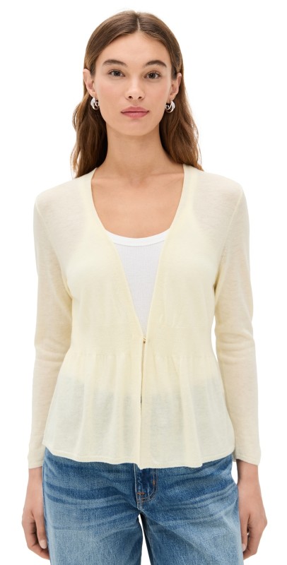 Vince Ribbed Waist Single Button Cardigan Dk Vanille