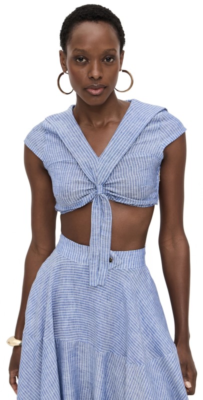 House of Aama Azaka Crop Top Blue Stripe
