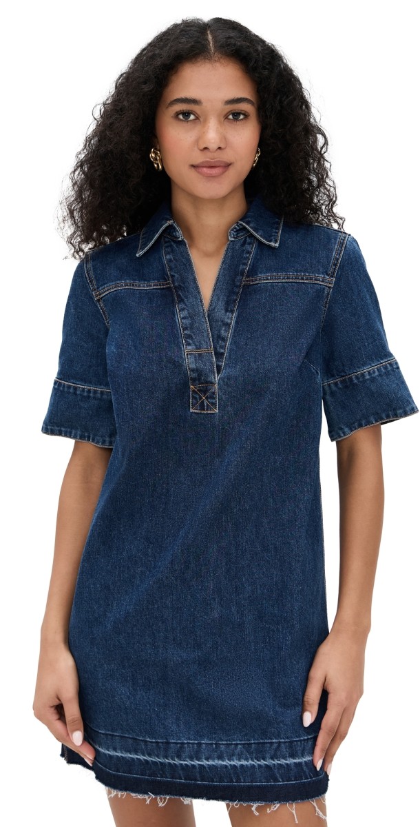 Veronica Beard Jean Felice Dress Let Down Hem Stoned Bright Blue