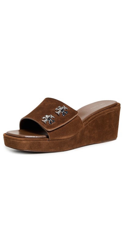Tory Burch Turnlock Wedge Sandals 60mm Cognac Brown