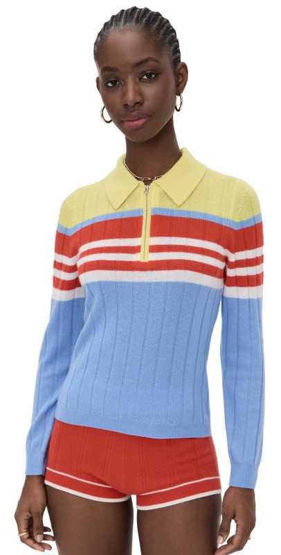 Guest in Residence Track Cashmere Polo French Blue Combo