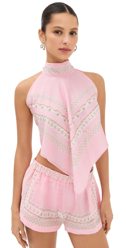 Versace Cotton Silk Voile Treasure Print Top Pastel Pink/Milk
