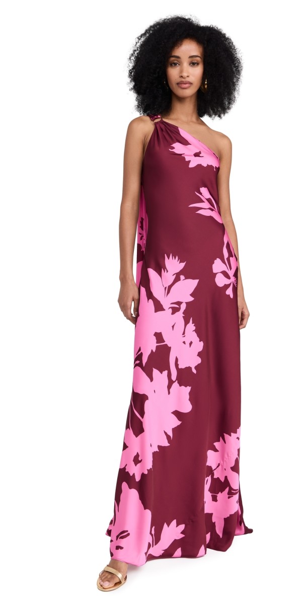 Hemant and Nandita One Shoulder Long Dress Black Magenta