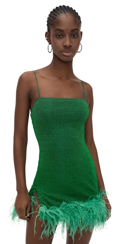 Oseree Lumiere Plumage Mini Dress Emerald Green