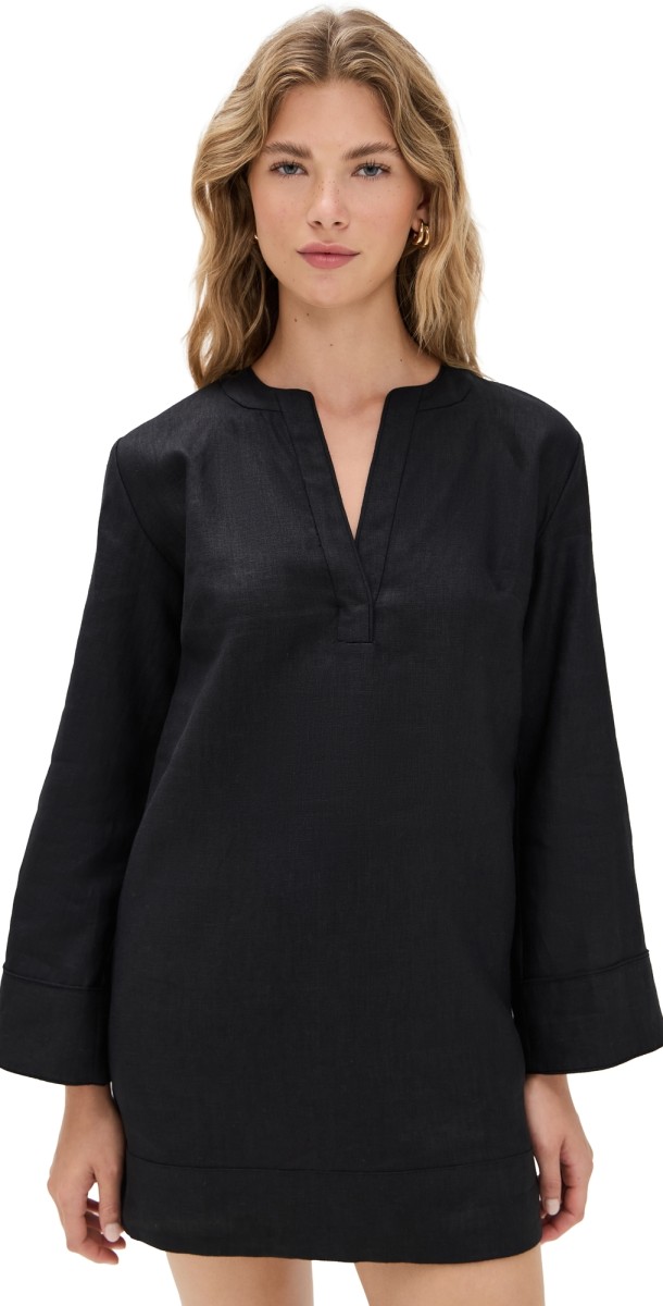 Reformation Elmira Linen Dress Black