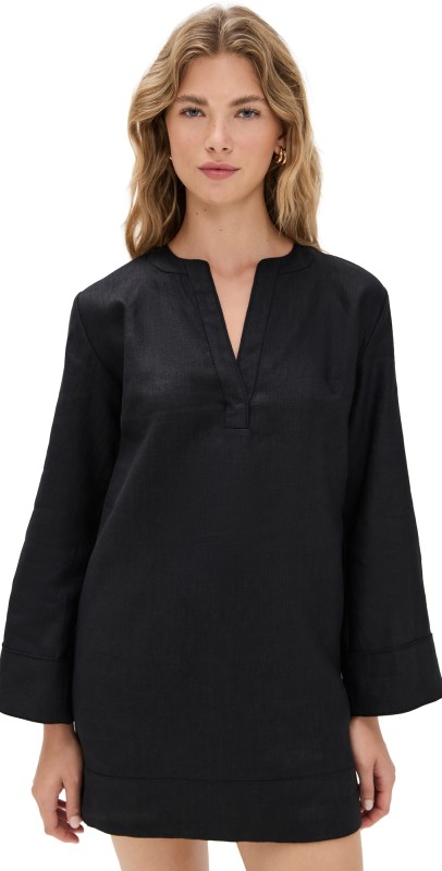 Reformation Elmira Linen Dress Black
