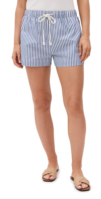 perfectwhitetee Riley Woven Striped Shorts Chambray/Putty Stripe