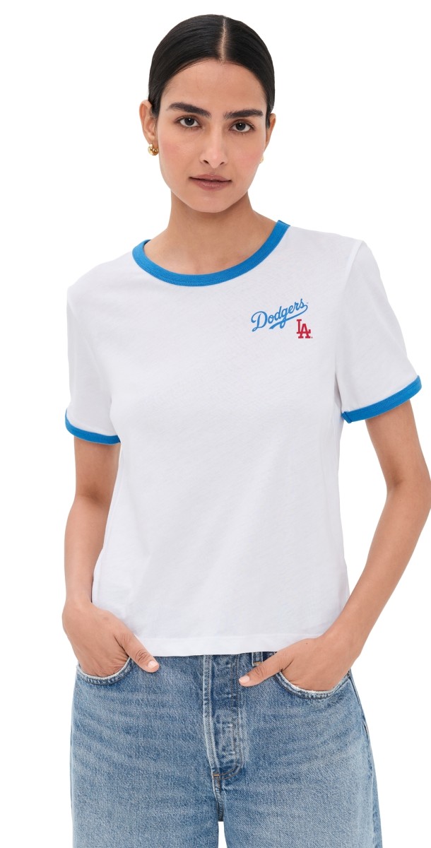 Sporty & Rich LA Dodgers Serif Ringer Tee White/Blue