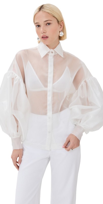 By Efrain Mogollon Agua Organza Blouse Off White