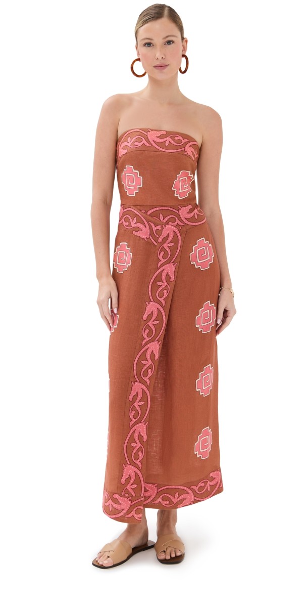 Johanna Ortiz Linen Ancient Ankle Dress Paprika/Pink/Wine