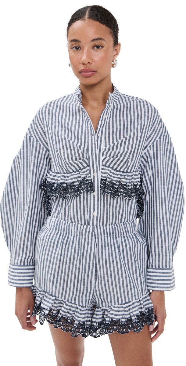 Kika Vargas Momoyo Navy Stripes Cotton Top Navy
