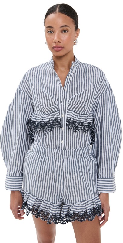 Kika Vargas Momoyo Navy Stripes Cotton Top Navy
