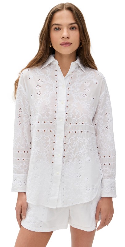 Madewell Embroidered Oversized Button Up Shirt White