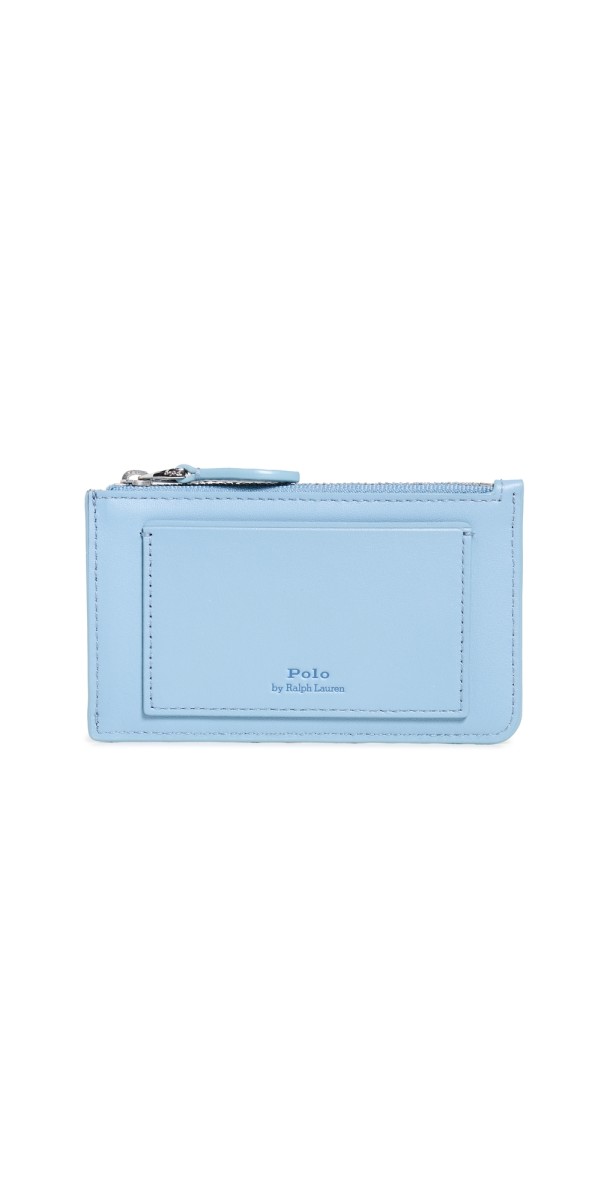 Polo Ralph Lauren Leather Traveler Bear Zip Card Case Small Faded Denim