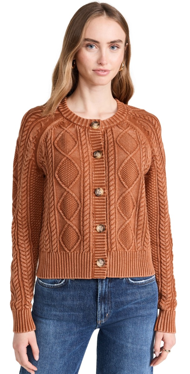 Faherty Sunwashed Cable Cardigan Gingerbread