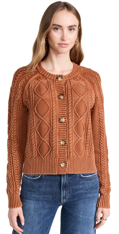 Faherty Sunwashed Cable Cardigan Gingerbread