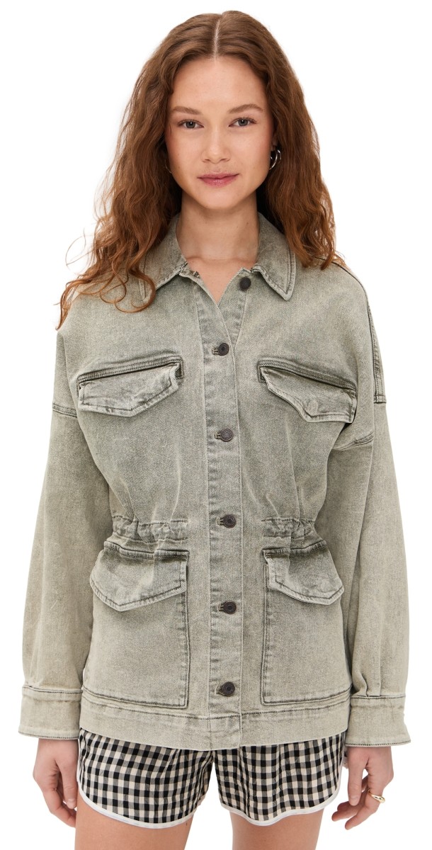 Faherty Sunwashed Denim Utility Jacket Olive Haze Wash