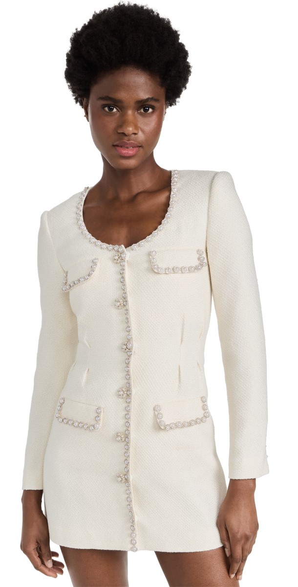Self Portrait Cream Boucle Tailored Mini Dress Cream