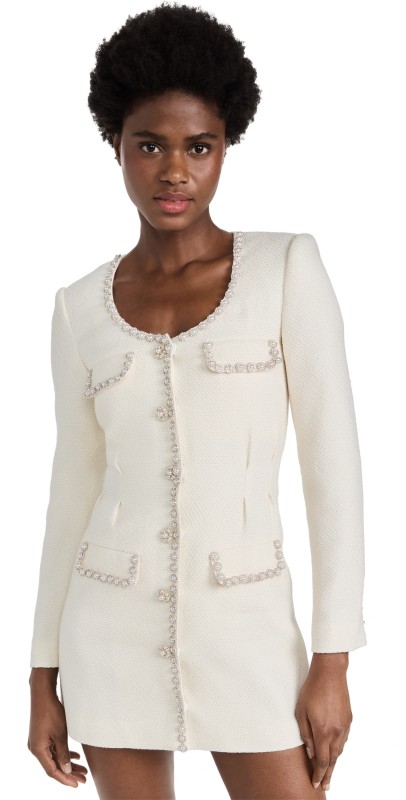 Self Portrait Cream Boucle Tailored Mini Dress Cream