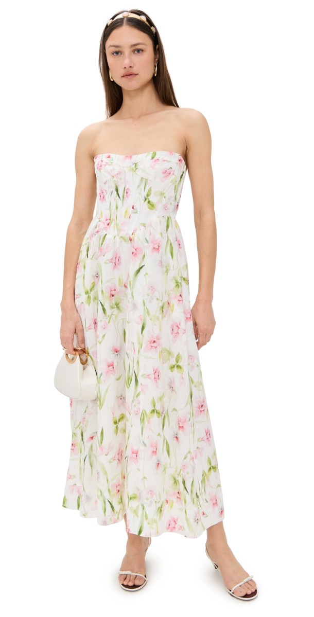 BARDOT Lola Corset Midi Dress Summer White Floral