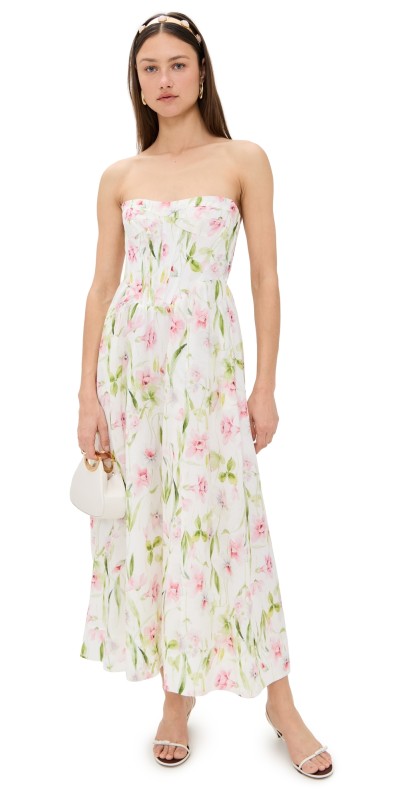 BARDOT Lola Corset Midi Dress Summer White Floral