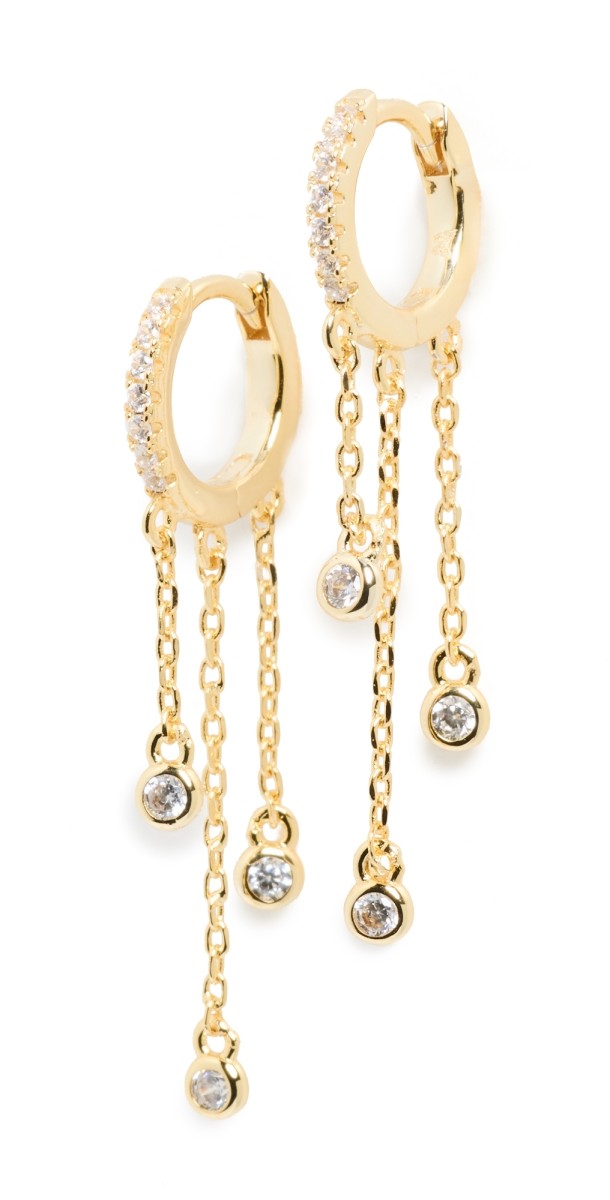 By Adina Eden Triple CZ Drop Chain Huggie Earrings Gold