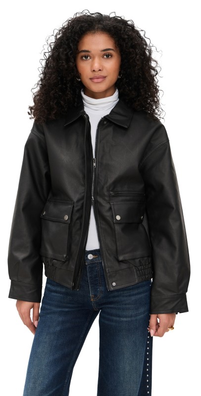 Bailey Rose Utility Faux Leather Coat Black
