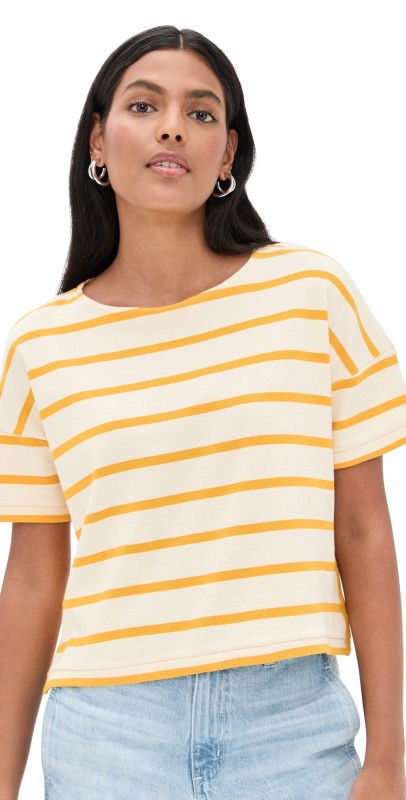 La Ligne Short Sleeve Breton Tee Ecru/Mustard