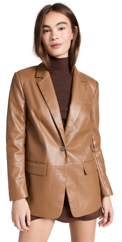 English Factory Faux Leather Blazer Teddy