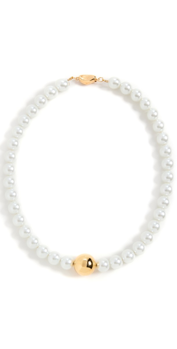 Timeless Pearly Gold Ball Majorica Pearl Necklace Whit