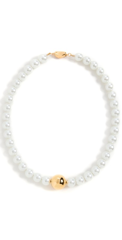 Timeless Pearly Gold Ball Majorica Pearl Necklace Whit