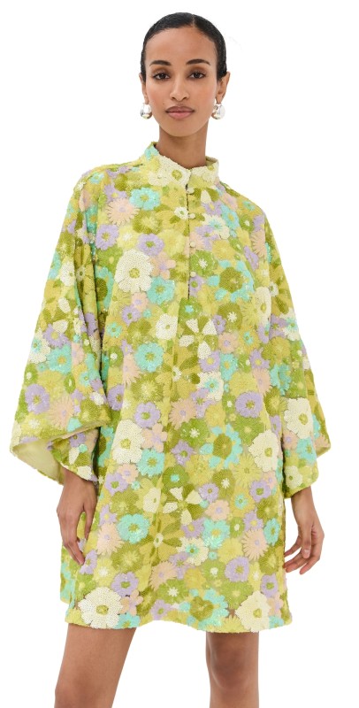 La Vie Style House Burst Sequin Mini Caftan Green Mult