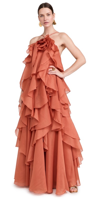 Aje Pandorea Layered Maxi Dress Coral Clay