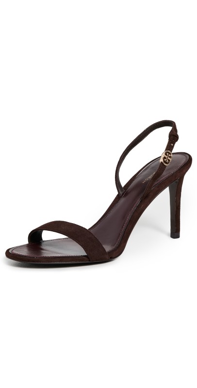 Tory Burch Double T Buckle Heel Sandal 85mm Dark Cocoa