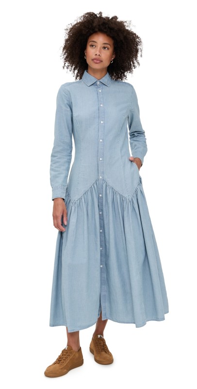Polo Ralph Lauren Chambray Long Sleeve Shirt Dress Pacific Blue
