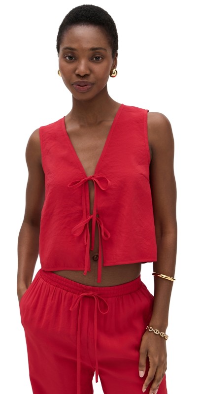 Line & Dot Kamari Tie Detailed Top Red