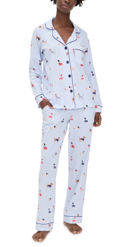 BedHead PJs Long Sleeve Cotton Knit Classic Pajama Set French Pups