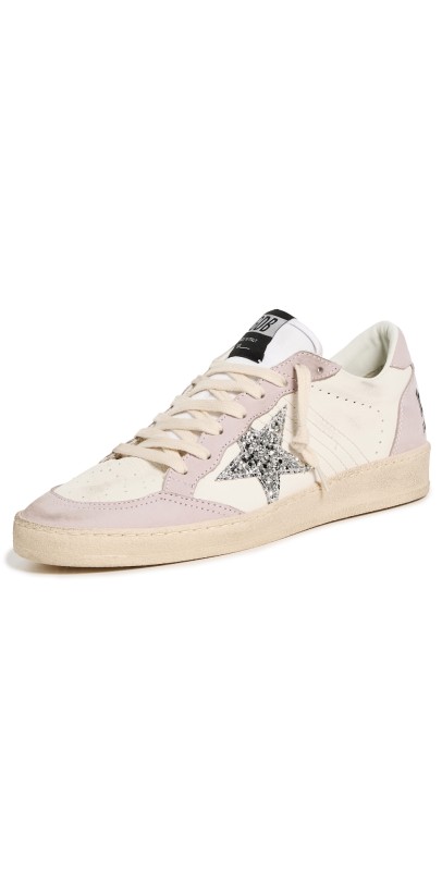 Golden Goose Ball Star Nappa Upper Nabuk Toe Spur And Heel Glitter Star White/Pink/Silver