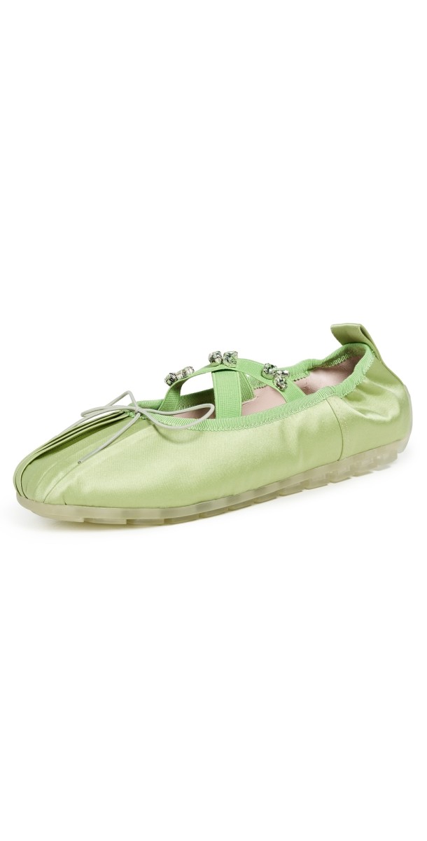Simone Rocha Embellished Ballerina Grip Flats Matcha/Mint