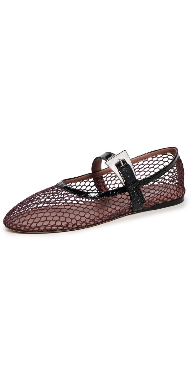Paris Texas Sveva Buckle Ballet Flats Rouge Noir-Black
