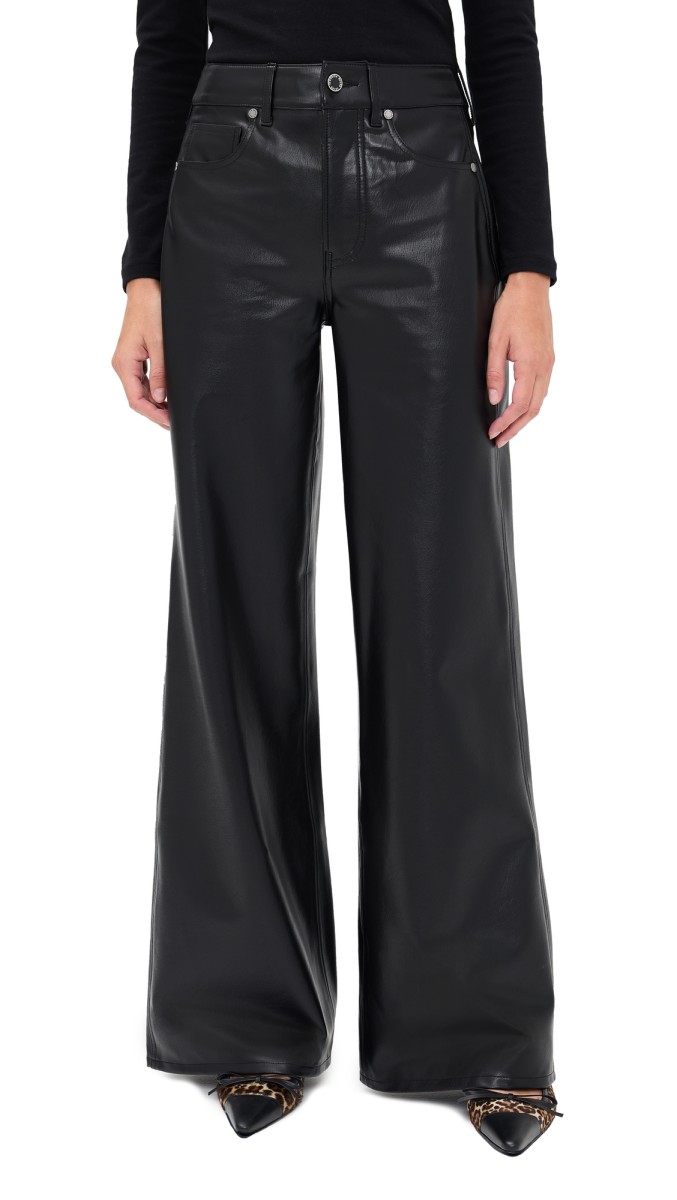 Veronica Beard Jean Kasey Mid Wide Leg Vegan Leather Pants Black