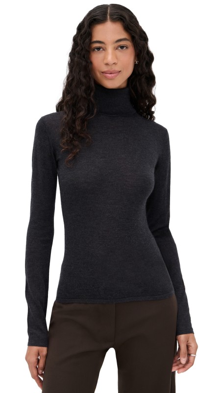 Renggli Cashmere Silk Fitted Turtleneck Top Midnight
