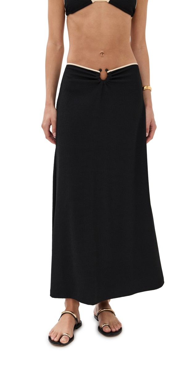 Johanna Ortiz Crinkle Black Keel Midi Skirt Black/Ecru