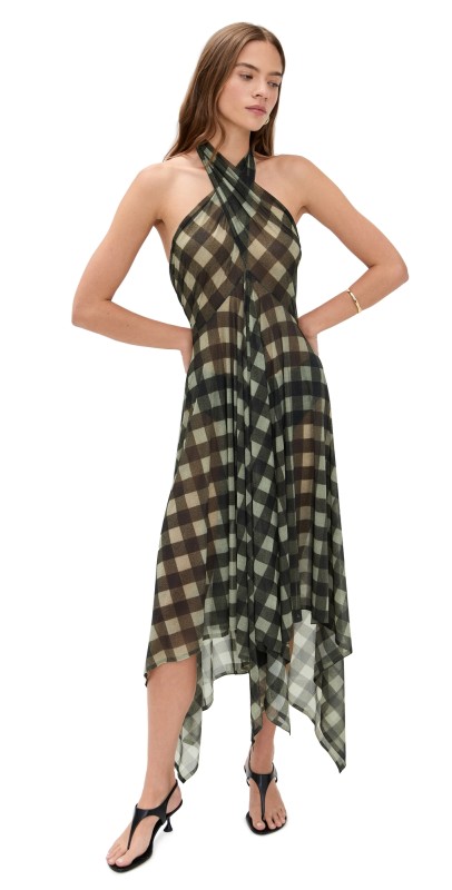 Norma Kamali Convertible Midcalf Dress Bark Box Plaid