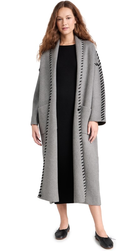 endless rose Whip Stitched Long Knit Cardigan Grey/Black