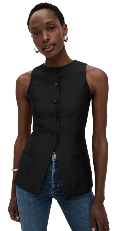 ALIGNE Leo Satin Long Waistcoat Black