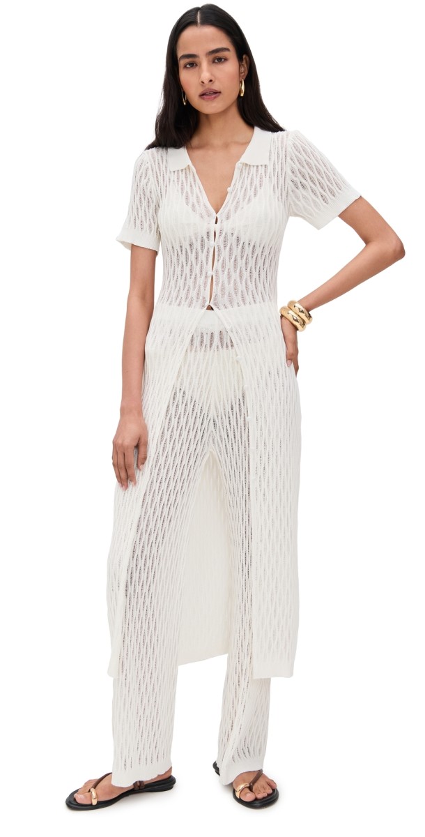 MINKPINK Kirra Pointelle Knit Top White