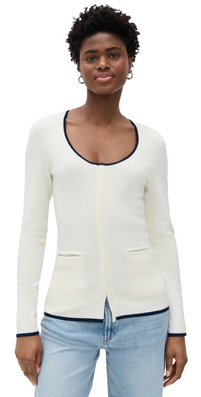 rag & bone Ella Scoop Neck Zip Up Cardigan White