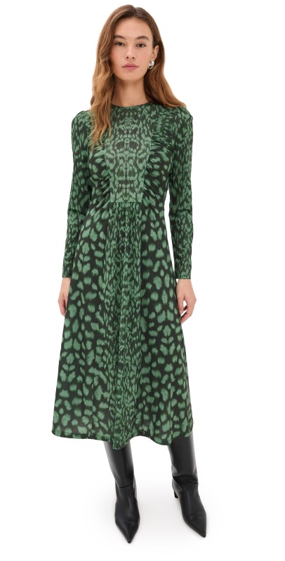 Sea Claude Long Sleeve Midi Dress Green